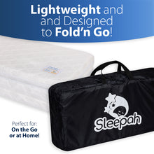 Load image into Gallery viewer, Sleepah Pack and Play Mattress Foldable Pad Double Sided w/Firm Side (for Babies) &amp; Soft Memory Foam Side (for Toddlers) With Carry Case
