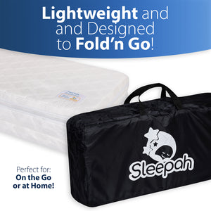 Sleepah Pack and Play Mattress Foldable Pad Double Sided w/Firm Side (for Babies) & Soft Memory Foam Side (for Toddlers) With Carry Case